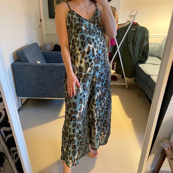 Raga Leopard Sleeveless Adjustable Loose Jumpsuit Blue Brown Small - Picture 4 of 10